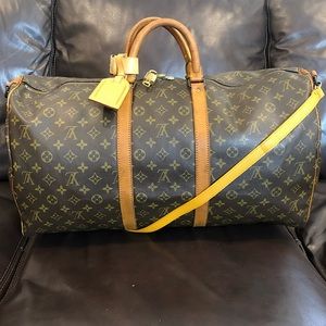 Vintage LOUIS VUITTON Monogram Bandolier Boston Weekend Duffle Tote Bag LV55
